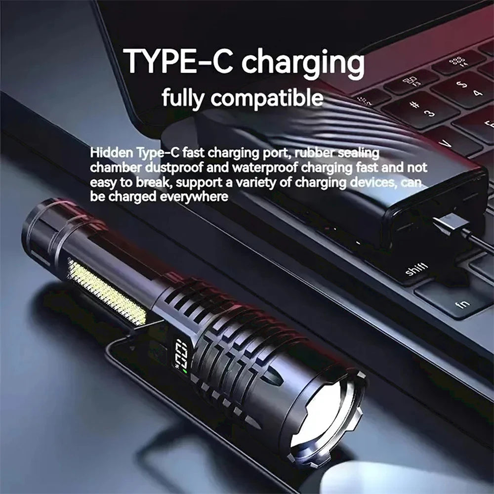 High Power LED Flashlight Powerful TYPE-C Rechargeable